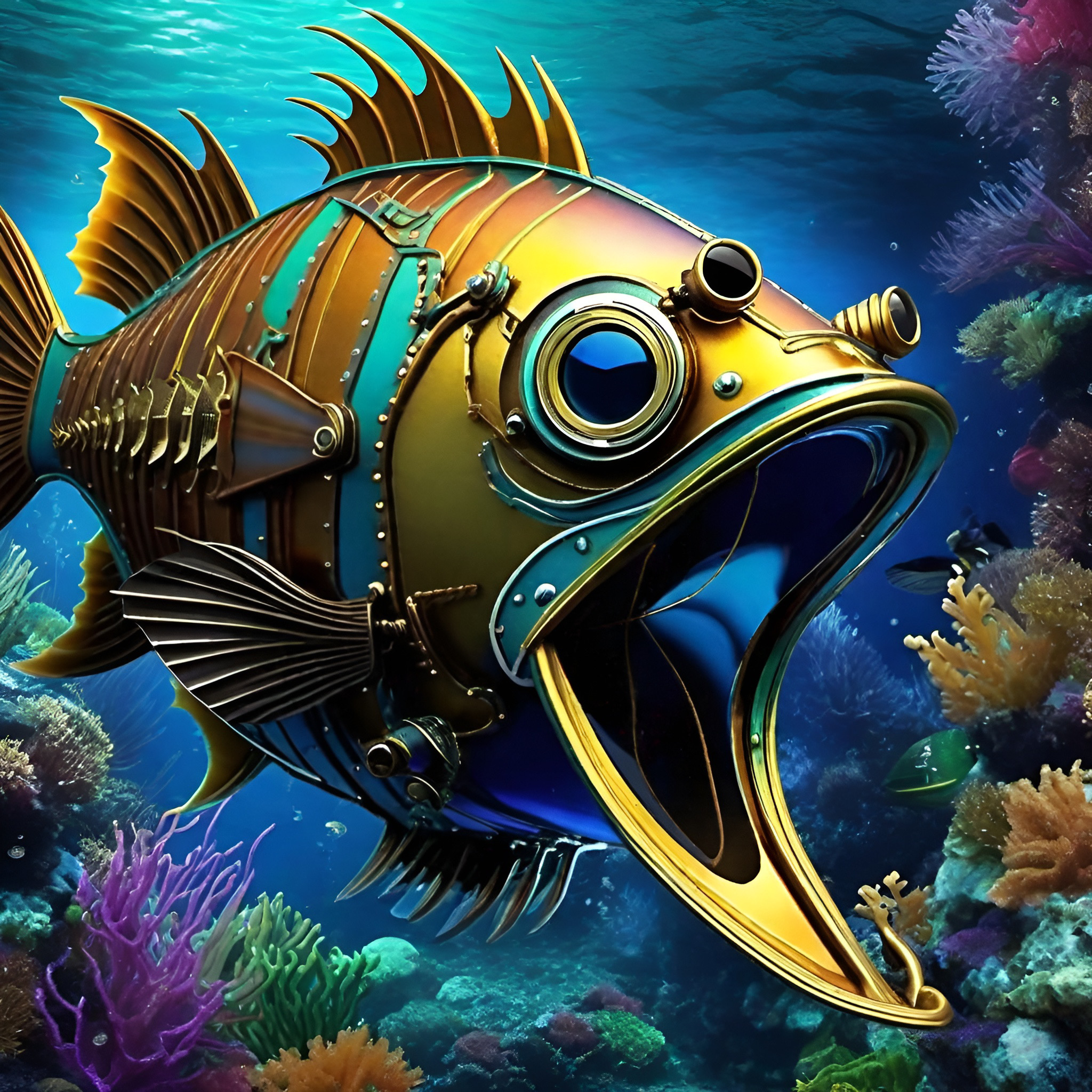 Mechanical fish in a coral reef